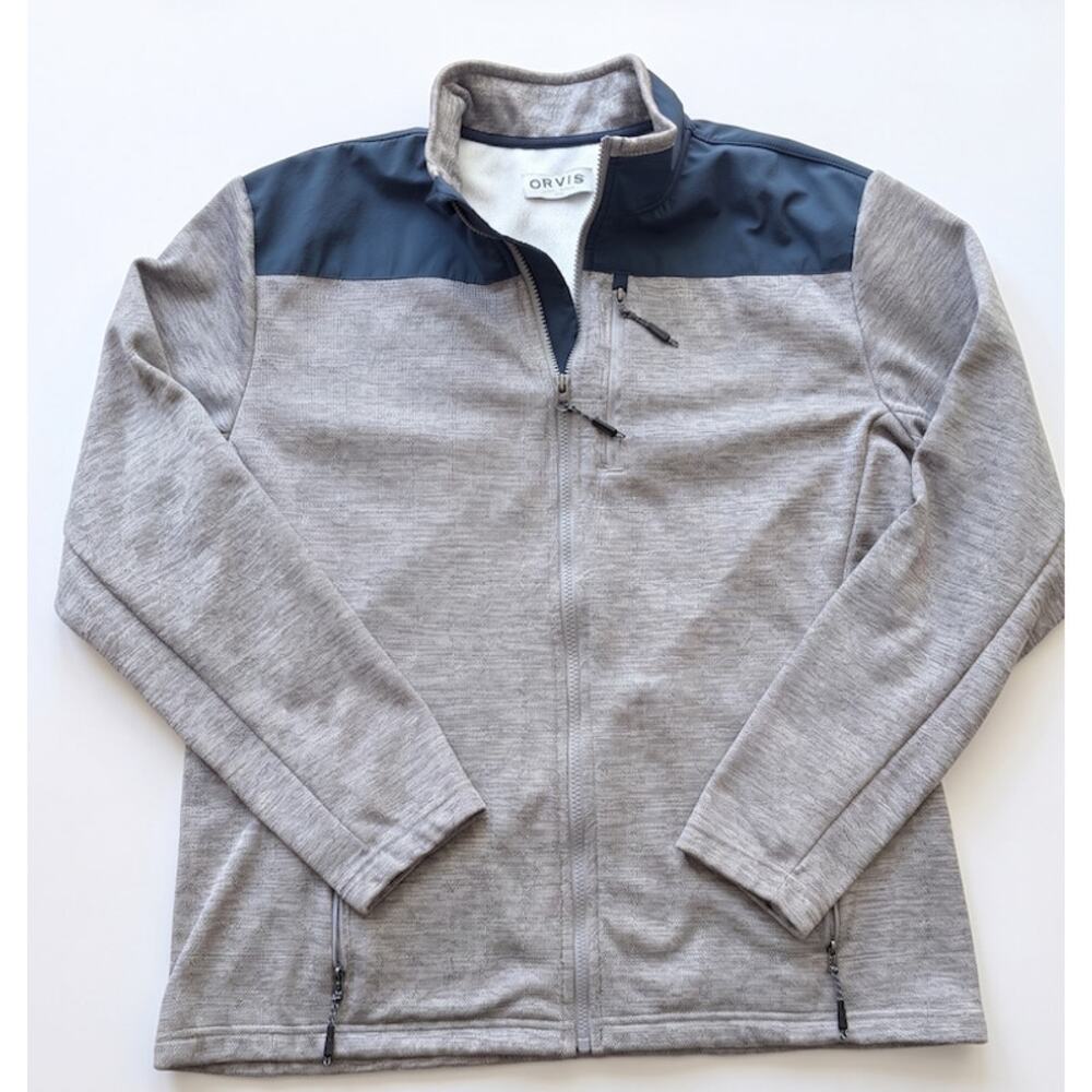 Orvis Men's Bonded Mesh Fleece Full-Zip Jacket Large Gray Navy